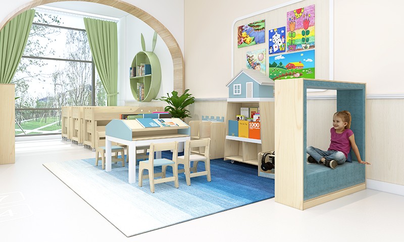 幼兒園家具 楓木紋造型書(shū)架